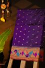 Narayanpet Silk Dark Purple Saree With Florals And Peacocks Paithani Border