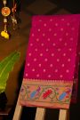 Narayanpet Silk Rani Pink Saree Florals And Peacocks In Paithani Border
