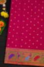 Narayanpet Silk Rani Pink Saree Florals And Peacocks In Paithani Border