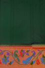 Narayanpet Silk Bottle Green Saree With Florals And Peacocks Paithani Border