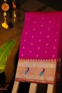 Narayanpet Silk Rani Pink Saree With Peacocks And Temple Border