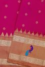 Narayanpet Silk Rani Pink Saree With Peacocks And Temple Border