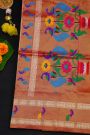 Narayanpet Silk Parrot Green Saree With Gap Border And Peacock Design
