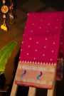 Narayanpet Silk Rani Pink Saree With Contrast Peacock Motifs Border