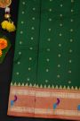 Narayanpet Silk Bottle Green Saree With Florals And Peacocks In Paithani Pallu