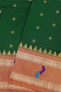 Narayanpet Silk Bottle Green Saree With Florals And Peacocks In Paithani Pallu