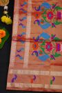 Narayanpet Silk Red Saree With Contrast Peacock Motifs Border