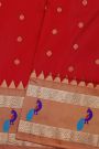 Narayanpet Silk Red Saree With Contrast Peacock Motifs Border