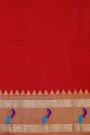 Narayanpet Silk Red Saree With Contrast Peacock Motifs Border