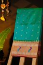 Narayanpet Silk Sea Green Saree With Contrast Peacock Motifs Border