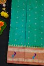 Narayanpet Silk Sea Green Saree With Contrast Peacock Motifs Border