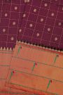 Narayanpet Silk Dark Wine Saree With Muniya Buttis Border