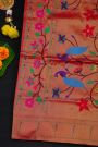 Narayanpet Silk Dark Wine Saree With Muniya Buttis Border