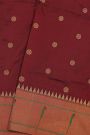 Narayanpet Silk Dark Maroon Saree With Muniya Buttis Border