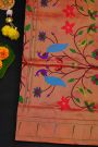 Narayanpet Silk Bottle Green Saree With Muniya Buttis Border