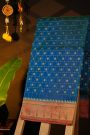 Narayanpet Silk Teal Blue Saree With Muniya Buttis Border