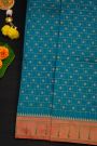 Narayanpet Silk Teal Blue Saree With Muniya Buttis Border