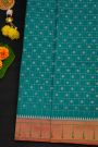 Narayanpet Silk Teal Blue Saree With Muniya Buttis Border