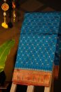 Narayanpet Silk Teal Blue Saree With Muniya Buttis Border