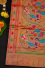 Narayanpet Silk Teal Blue Saree With Muniya Buttis Border