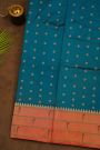 Narayanpet Silk Teal Blue Saree With Muniya Buttis Border