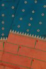 Narayanpet Silk Teal Blue Saree With Muniya Buttis Border