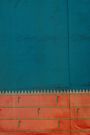 Narayanpet Silk Teal Blue Saree With Muniya Buttis Border