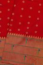 Narayanpet Silk Red Saree With Muniya Buttis Border