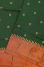 Narayanpet Silk Bottle Green Saree With Muniya Buttis Border
