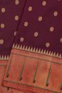 Narayanpet Silk Dark Wine Saree With Muniya Buttis Border