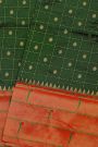Narayanpet Silk Bottle Green Saree With Muniya Buttis Border