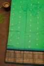 Narayanpet Silk Parrot Green Saree With Checks Buttis And Floral Border