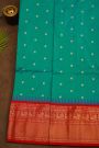 Narayanpet Silk Teal Blue Saree With Peacock Buttis