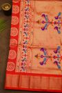 Narayanpet Silk Parrot Green Saree With Florals And Peacocks In Paithani Pallu