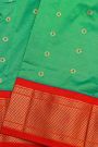 Narayanpet Silk Parrot Green Saree With Florals And Peacocks In Paithani Pallu