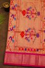 Narayanpet Silk Mustard Yellow Saree With Florals And Peacocks In Paithani Pallu