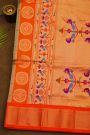 Narayanpet Silk Bottle Green Saree With Florals And Peacocks In Paithani Pallu