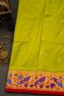 Narayanpet Silk Neon Green Saree With Peacock Buttis Body