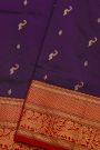 Narayanpet Silk Dark Purple Saree With Diamonds And Peacock Buttis Border