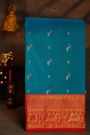 Narayanpet Silk Teal Blue Saree With Peacock And Leaves Buttis Body