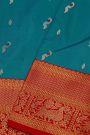 Narayanpet Silk Teal Blue Saree With Peacock And Leaves Buttis Body