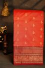 Narayanpet Silk Orange Saree With Peacocks And Diamonds Border