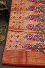 Narayanpet Silk Orange Saree With Peacocks And Diamonds Border