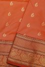 Narayanpet Silk Orange Saree With Peacocks And Diamonds Border