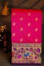 Narayanpet Silk Rani Pink Saree With Peacock Buttis Body