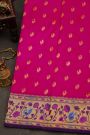 Narayanpet Silk Rani Pink Saree With Peacock Buttis Body