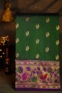 Narayanpet Silk Bottle Green Saree With Peacock And Florals Paithani Border