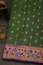 Narayanpet Silk Bottle Green Saree With Peacock And Florals Paithani Border