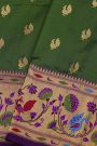 Narayanpet Silk Bottle Green Saree With Peacock And Florals Paithani Border