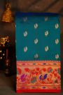Narayanpet Silk Teal Blue Saree With Paithani Border